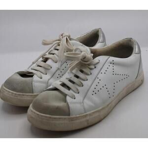 Steve Madden Rezza White Silver Leather Sneakers W/ Star Detail Women's Size 10M